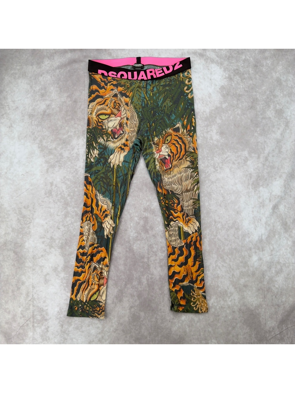 DSquared2 Underwear tiger bamboo print leggings modal pink logo waistband y2k S